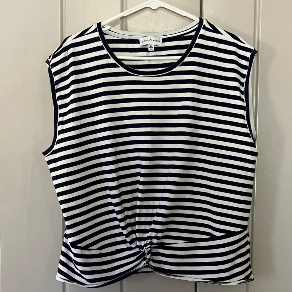 Gibson Latimer Navy and White Striped Tank Top